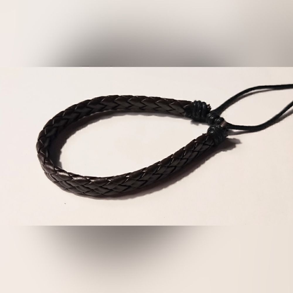 Men's bracelet leather braided black new d51